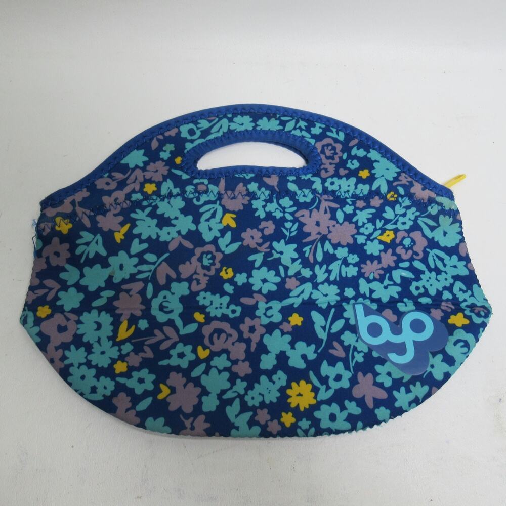 byo Rambler Neoprene Zippered Lunch Bag New Blue Ditsy Floral